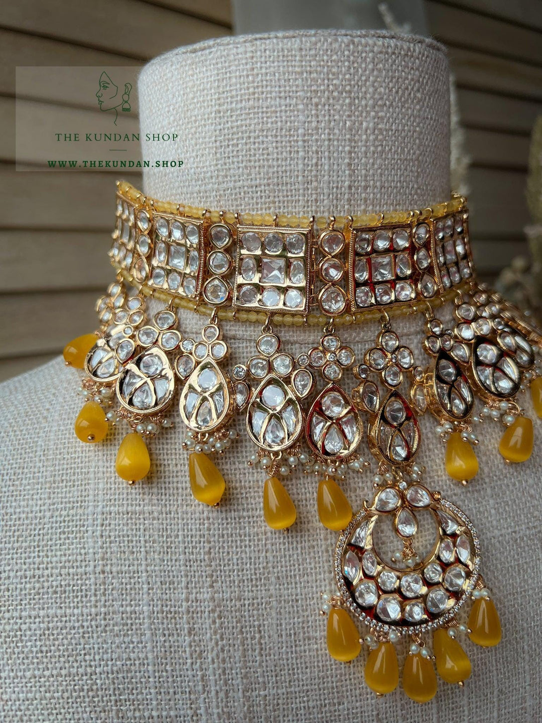 Distance in Golden Yellow Necklace Sets THE KUNDAN SHOP 