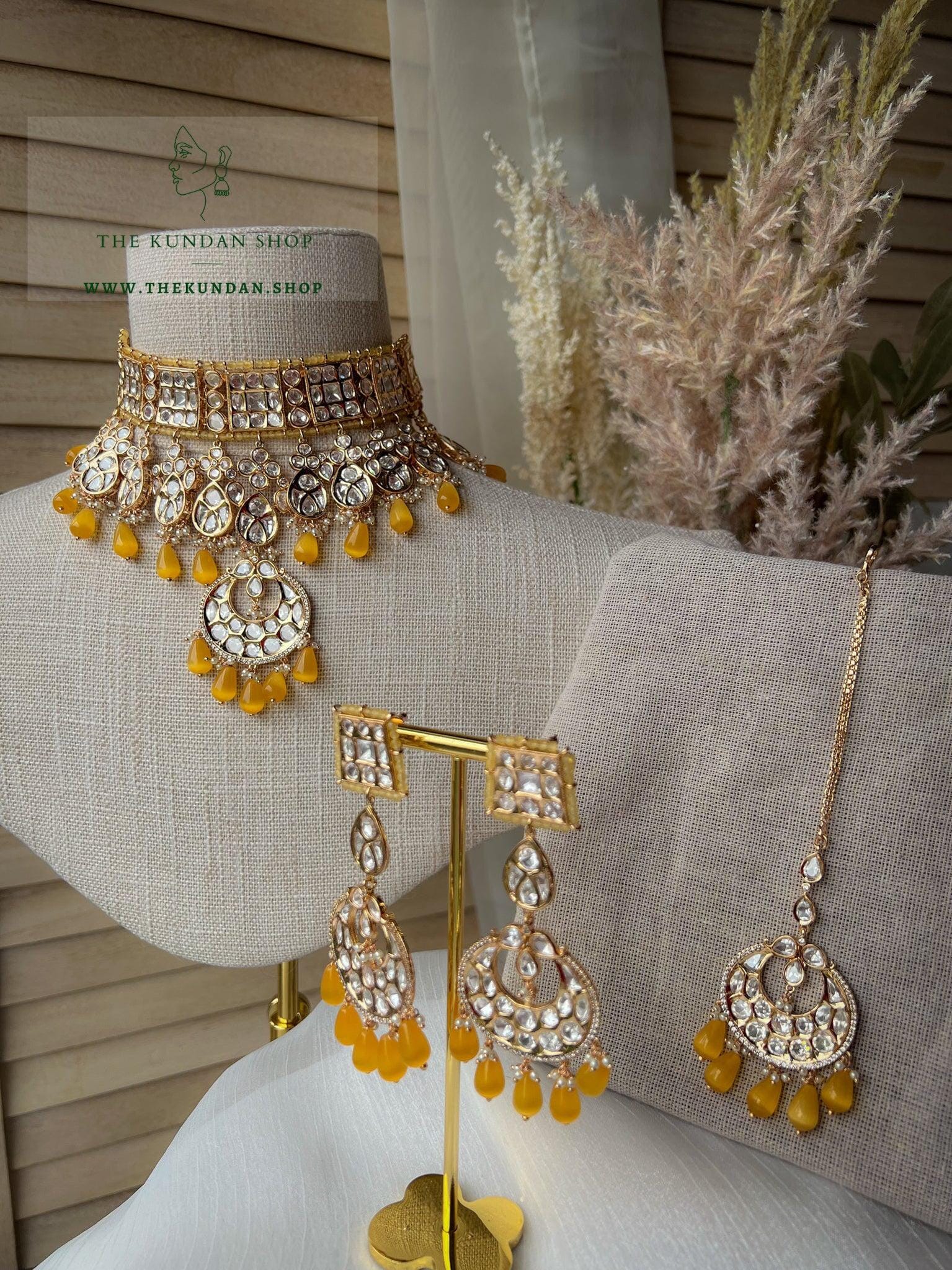Distance in Golden Yellow Necklace Sets THE KUNDAN SHOP 