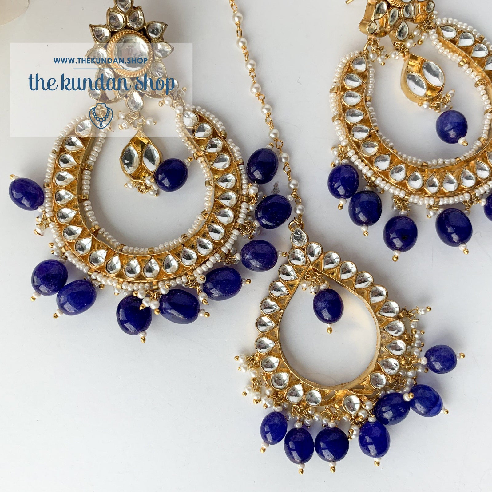 Everlasting - Blue, Earrings + Tikka - THE KUNDAN SHOP