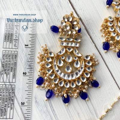 Outrageous - Blue, Earrings + Tikka - THE KUNDAN SHOP