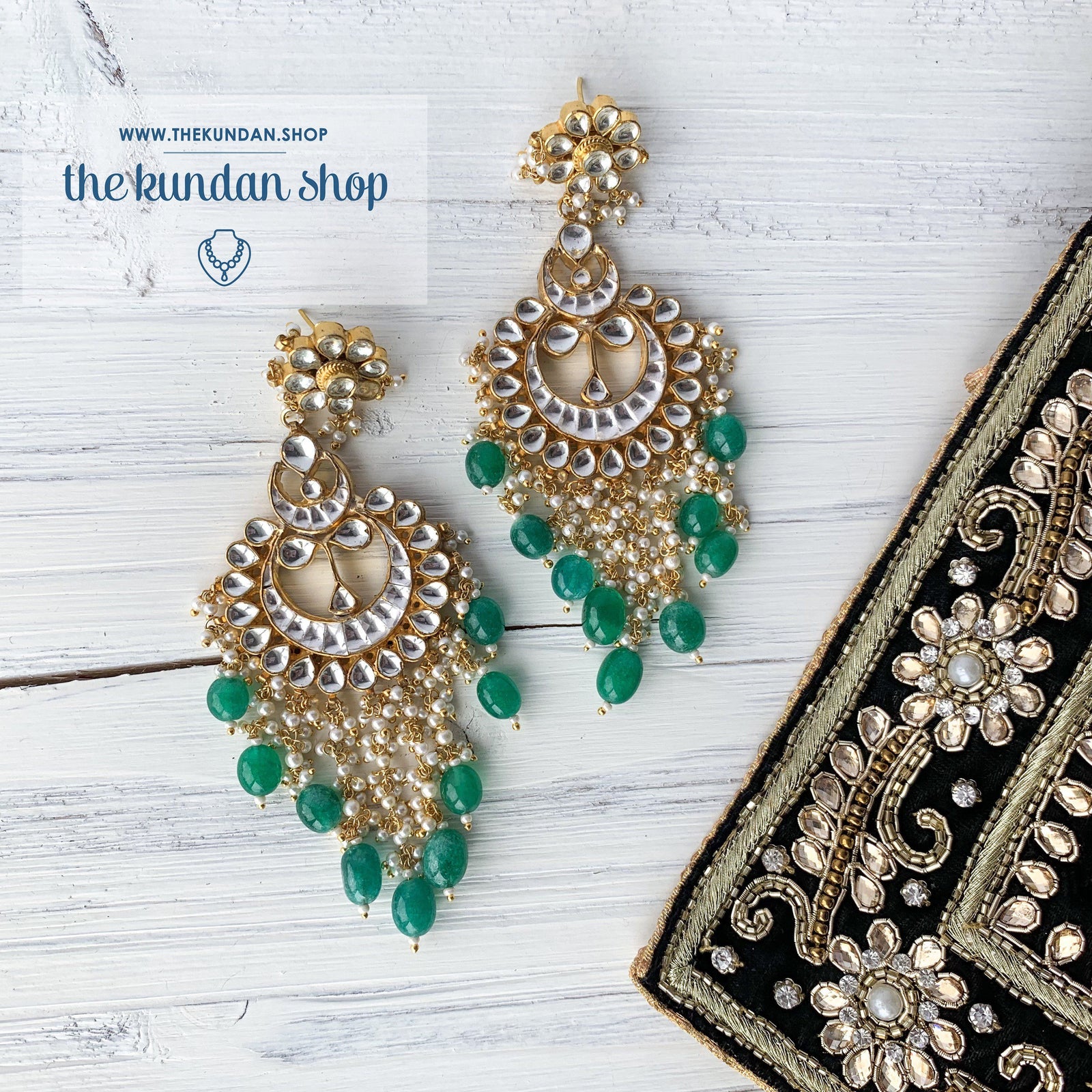 Exceptional - Green, Earrings + Tikka - THE KUNDAN SHOP