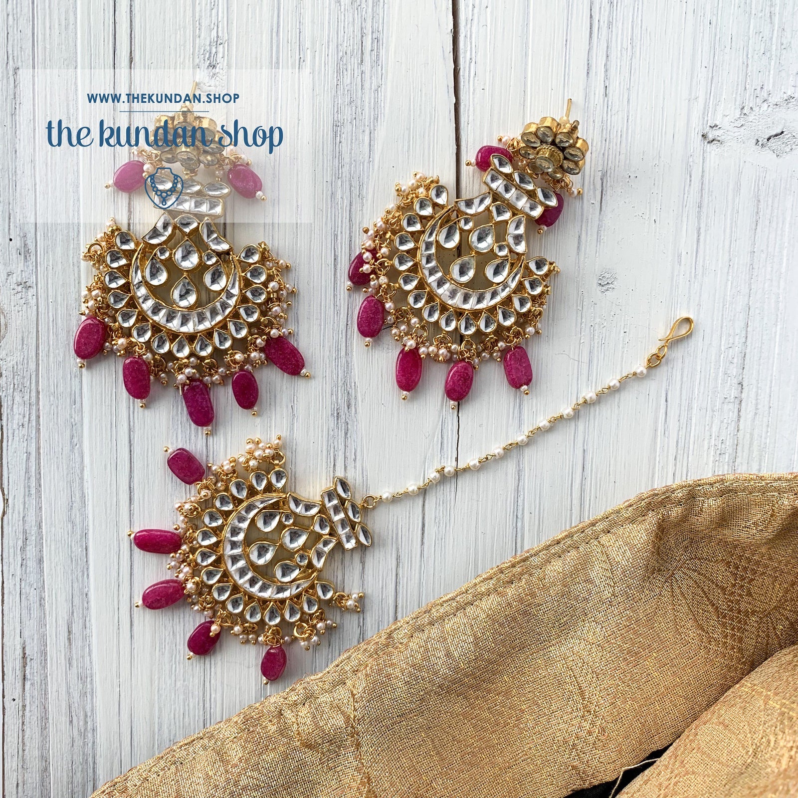 Outrageous - Pink, Earrings + Tikka - THE KUNDAN SHOP