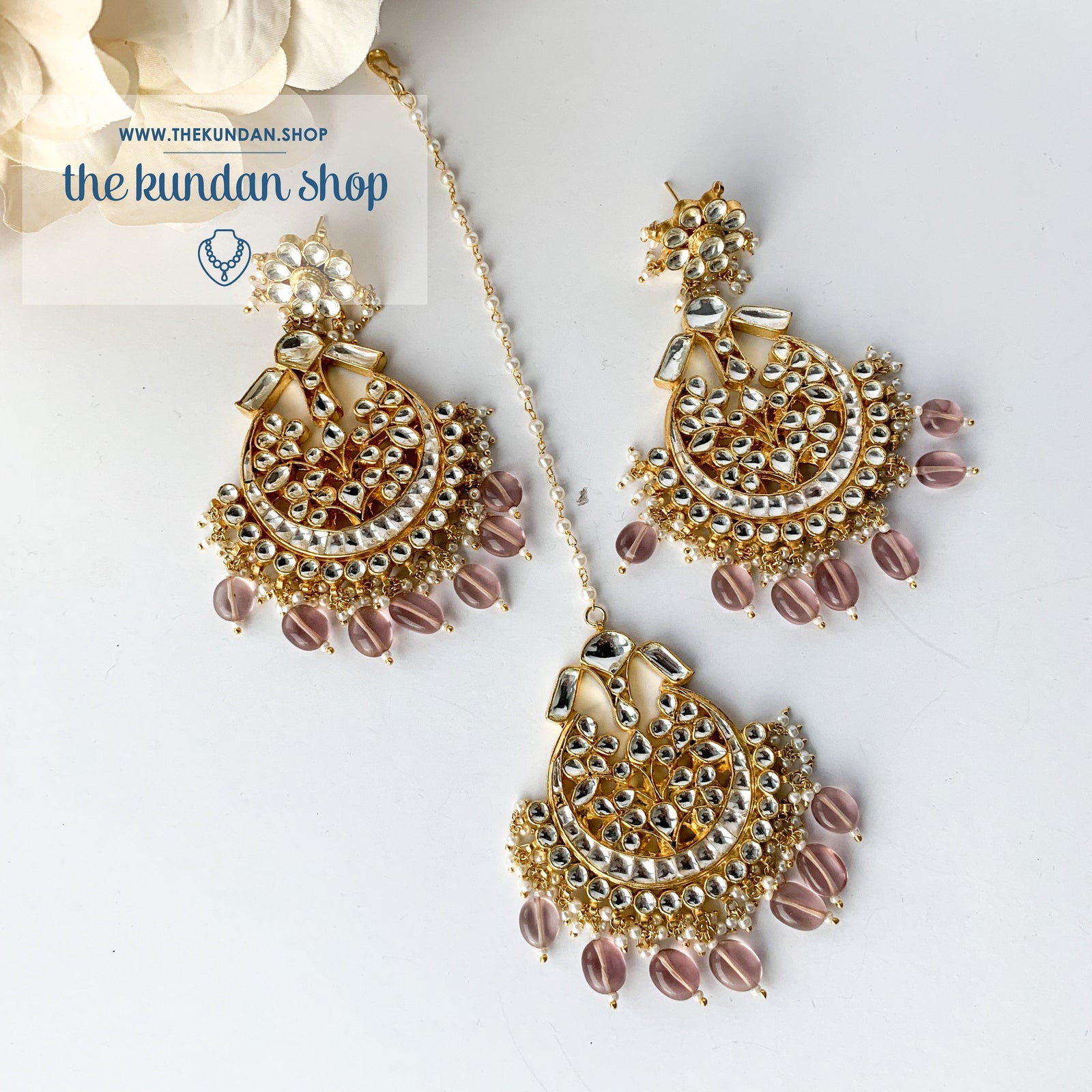 Leader - Light Pink, Earrings + Tikka - THE KUNDAN SHOP