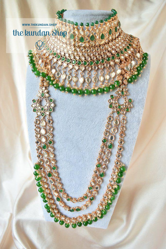 Destined in Mirror Green Full Bridal Set THE KUNDAN SHOP 