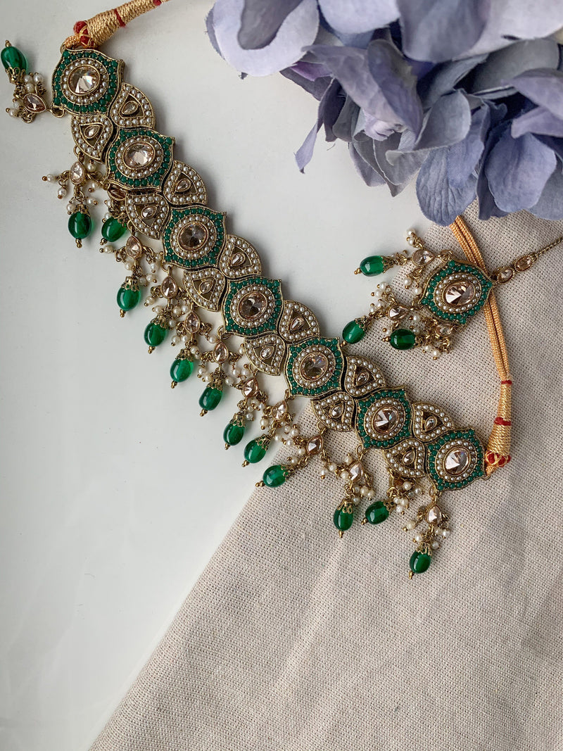 Entangled in Green Necklace Sets THE KUNDAN SHOP Necklace + Tikka Only 