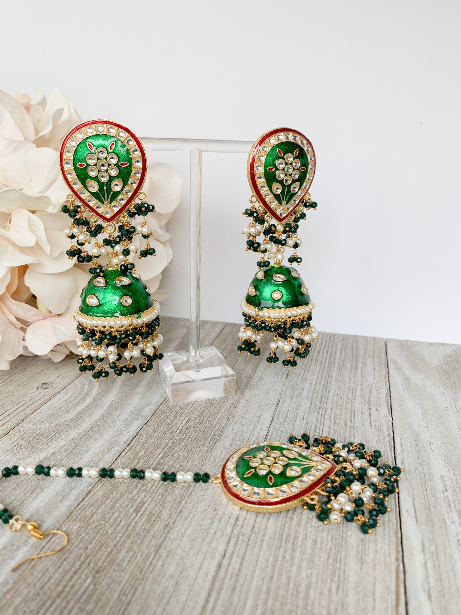 Ironic 2.0 in Emerald Earrings + Tikka THE KUNDAN SHOP 