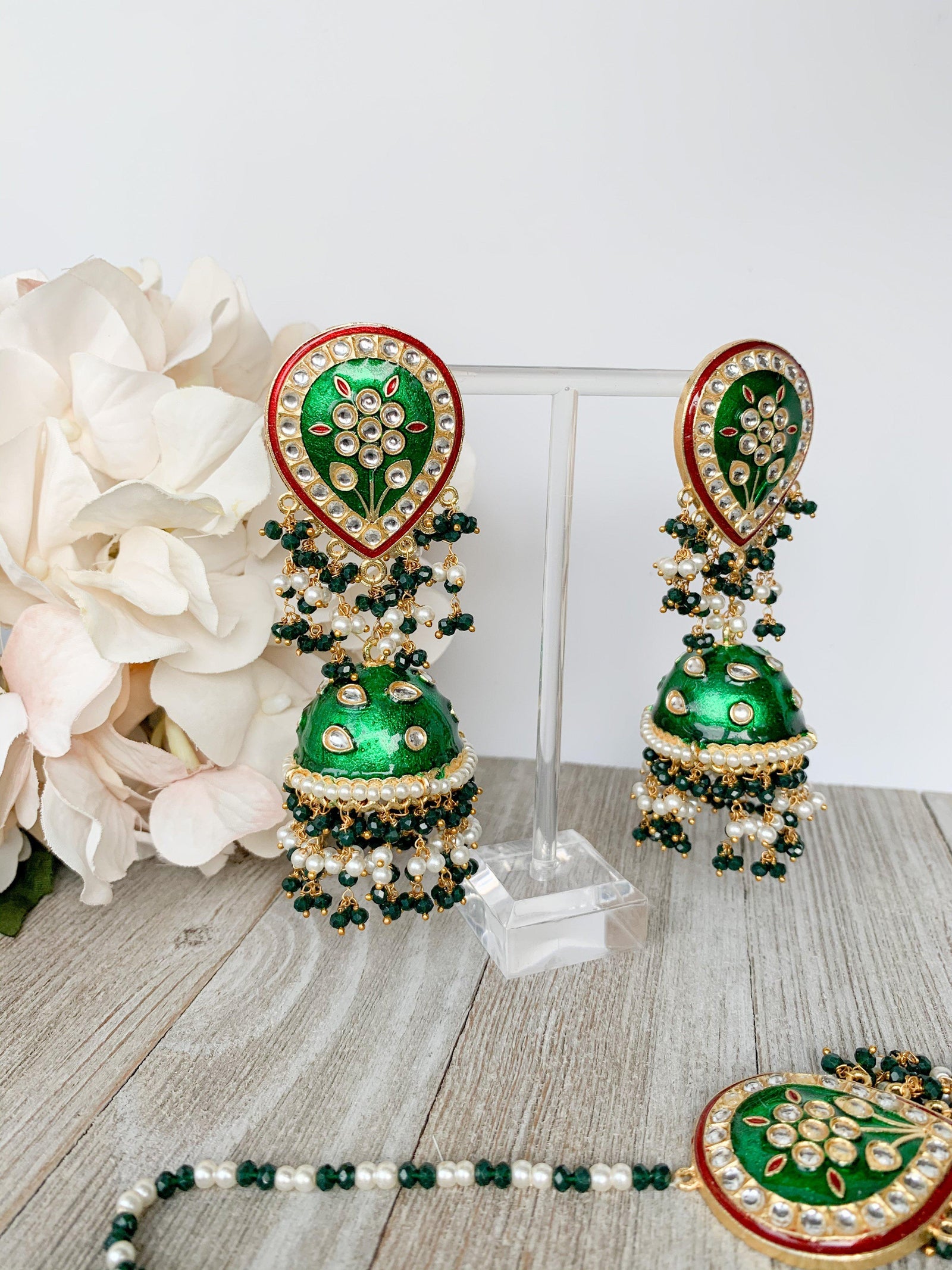 Ironic 2.0 in Emerald Earrings + Tikka THE KUNDAN SHOP 