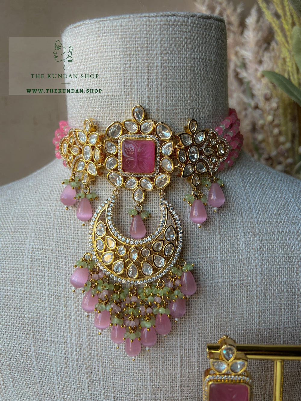 Importance in Mint & Pink Necklace Sets THE KUNDAN SHOP 