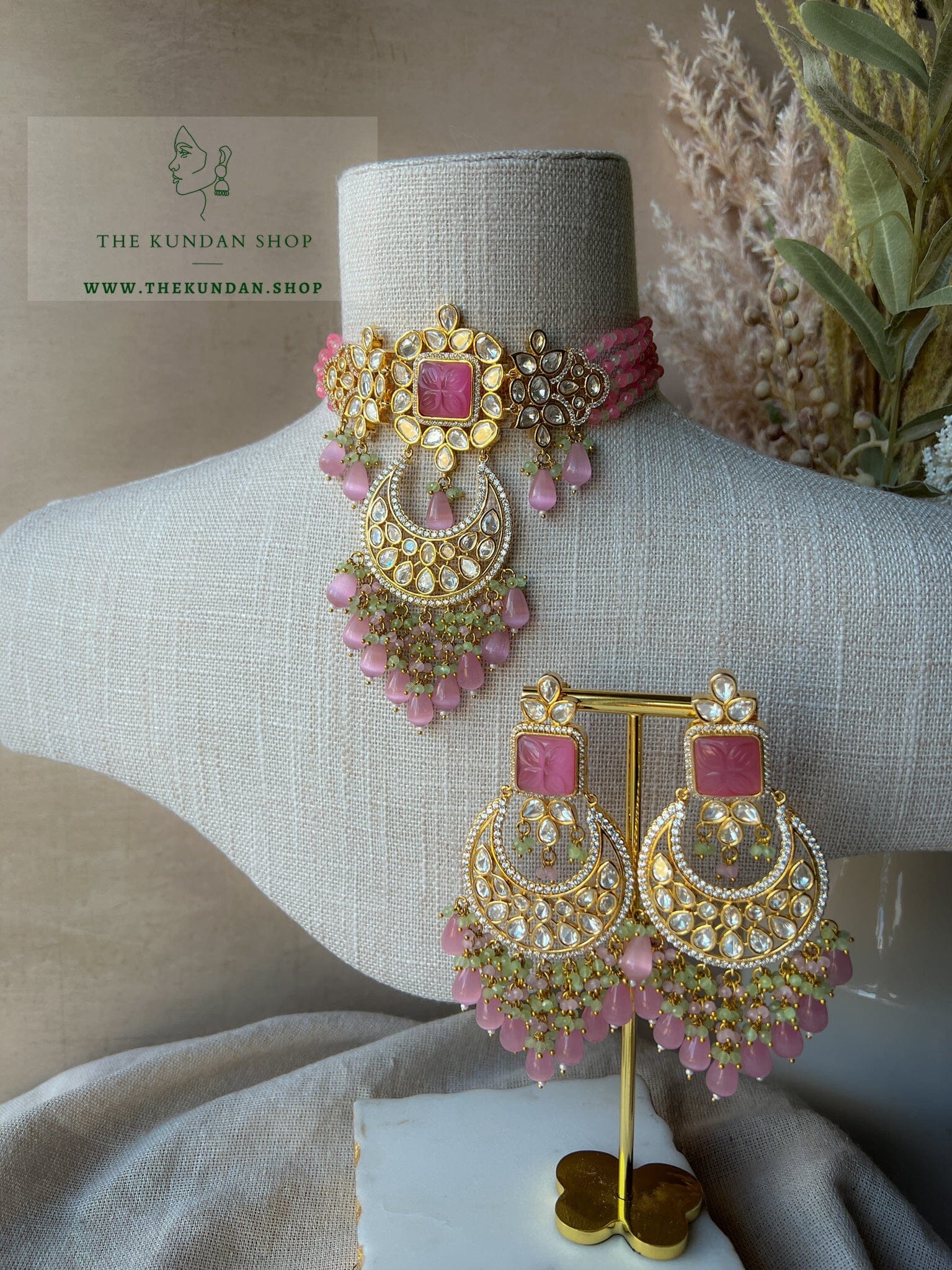 Importance in Mint & Pink Necklace Sets THE KUNDAN SHOP 