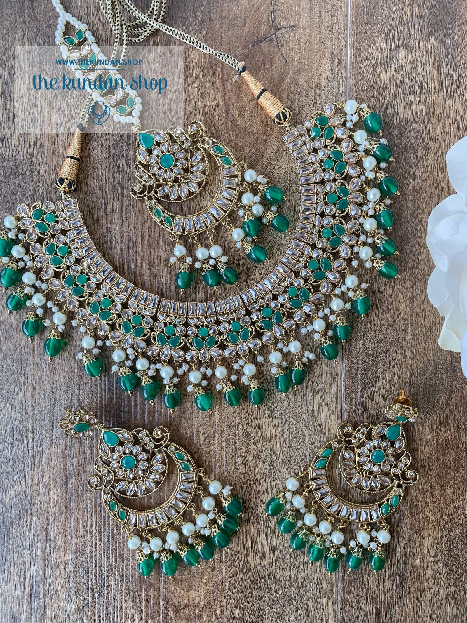 Complexed in Polki, in Green Necklace Sets THE KUNDAN SHOP 