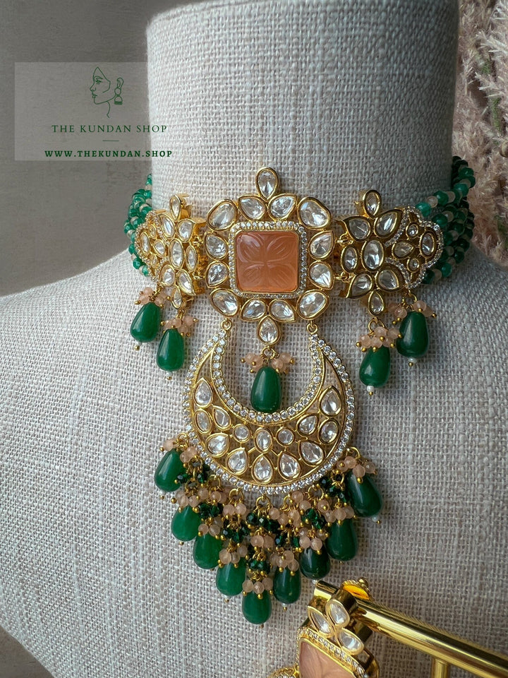 Importance in Green & Peach Necklace Sets THE KUNDAN SHOP 