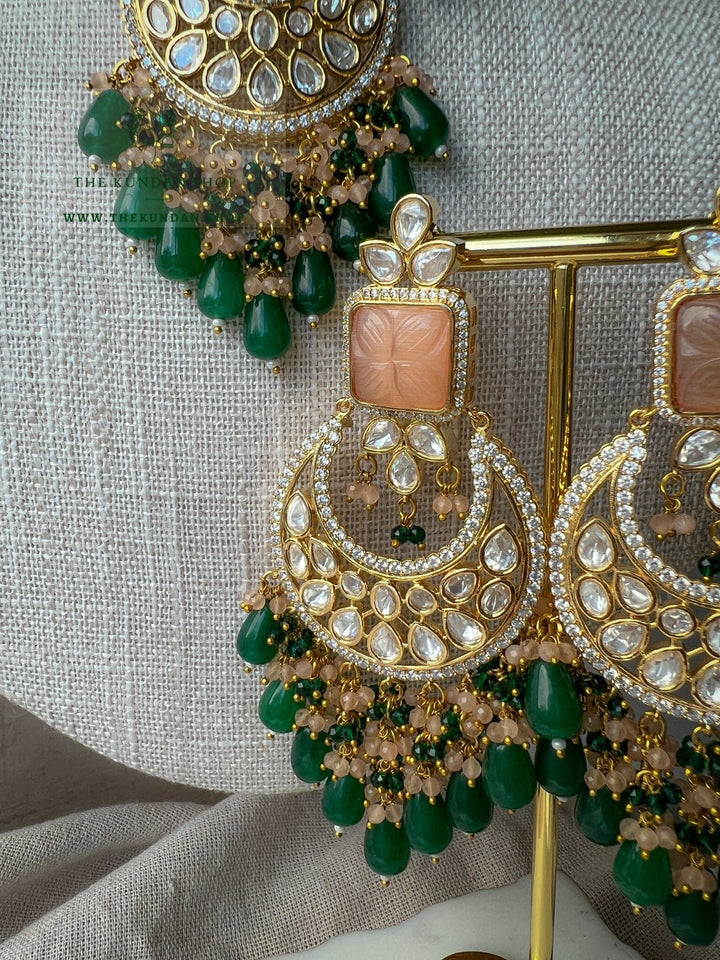 Importance in Green & Peach Necklace Sets THE KUNDAN SHOP 