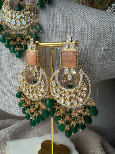Importance in Green & Peach Necklace Sets THE KUNDAN SHOP 