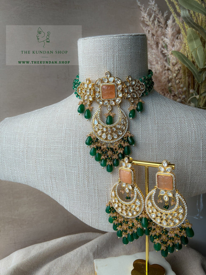 Importance in Green & Peach Necklace Sets THE KUNDAN SHOP 