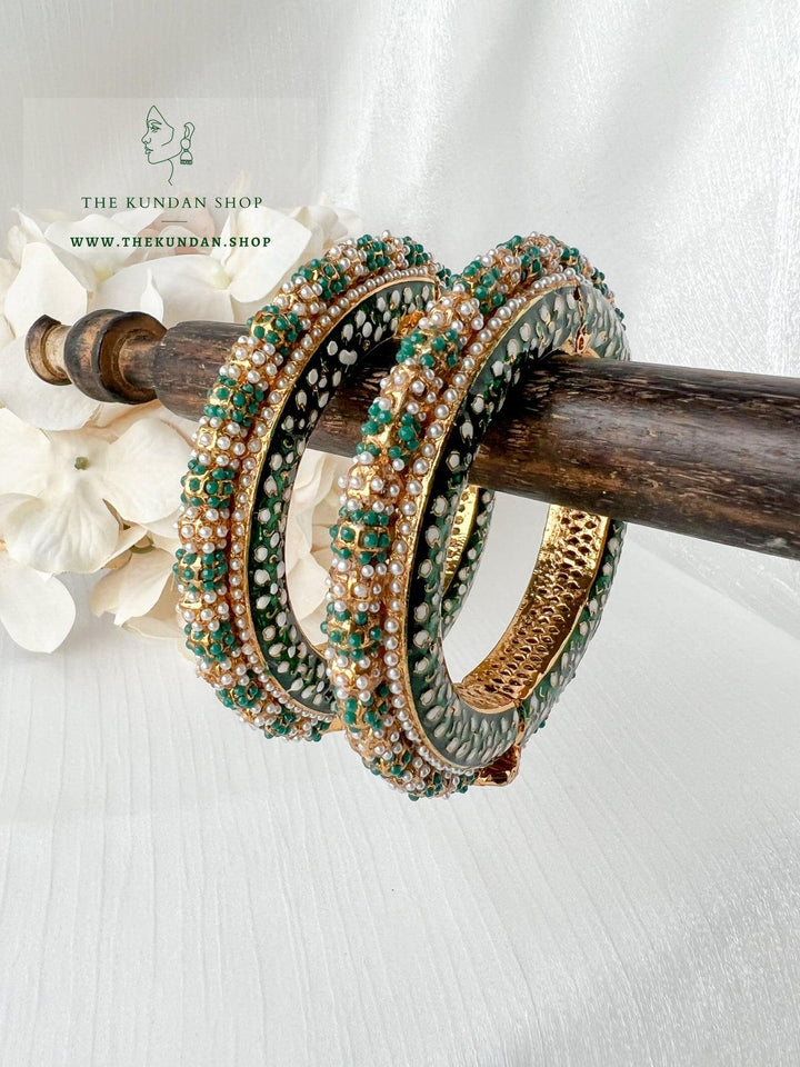 Studded Pearls in Emerald Bangles THE KUNDAN SHOP 
