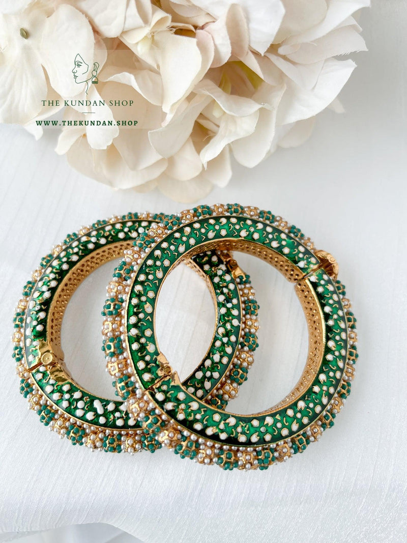 Studded Pearls in Emerald Bangles THE KUNDAN SHOP 
