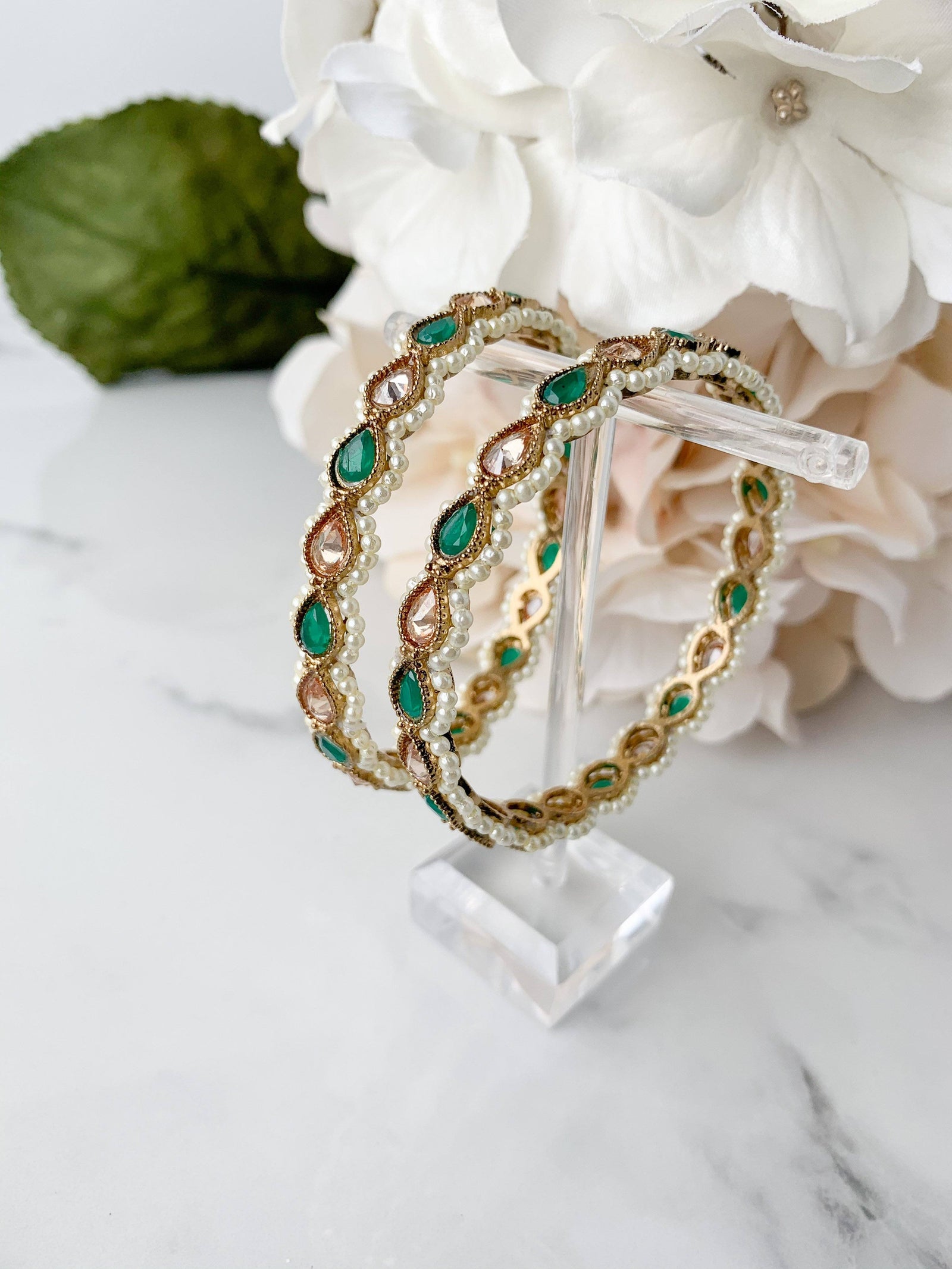 ANYA bangle in Green (Pair of 2) Bangles THE KUNDAN SHOP 