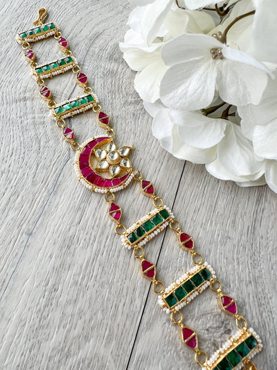 Observe in Green & Pink - Headband Mathapathi THE KUNDAN SHOP 