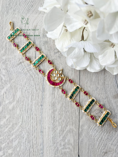 Observe in Green & Pink - Headband Mathapathi THE KUNDAN SHOP 
