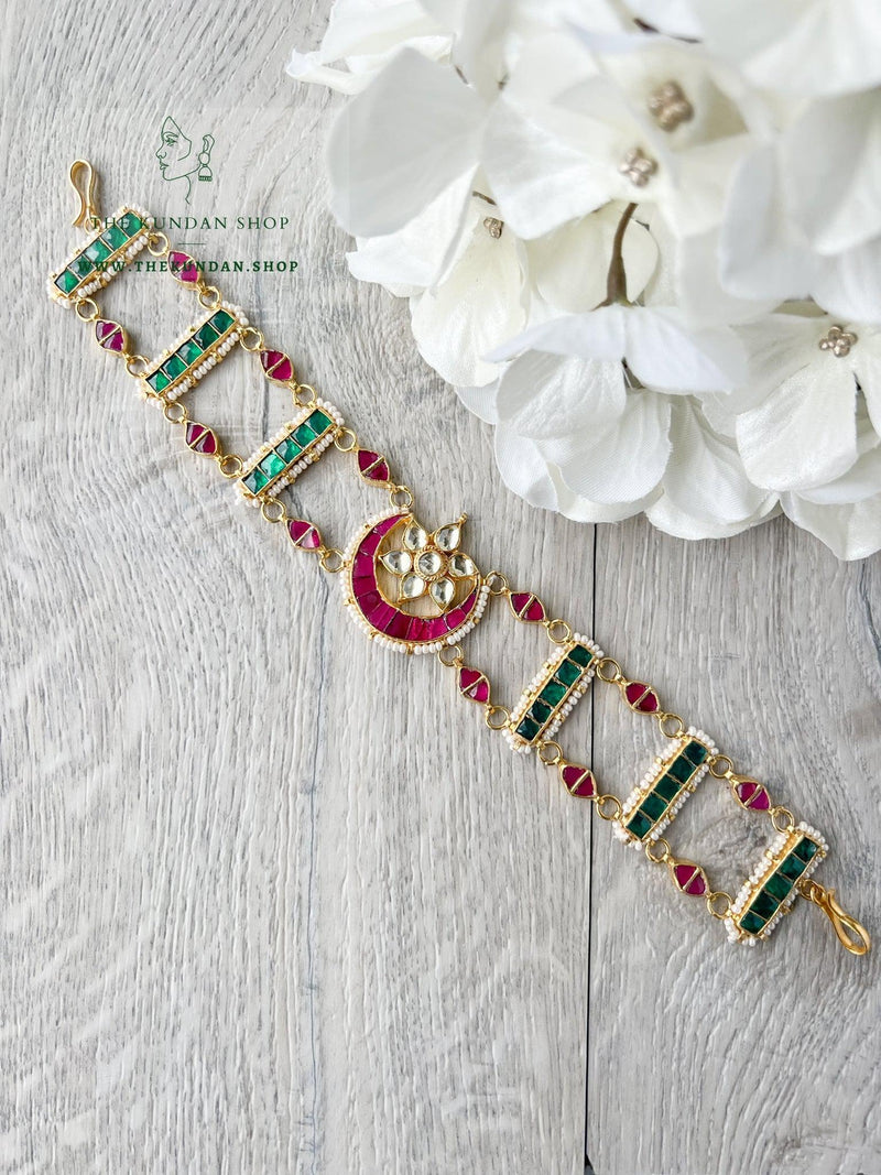Observe in Green & Pink - Headband Mathapathi THE KUNDAN SHOP 