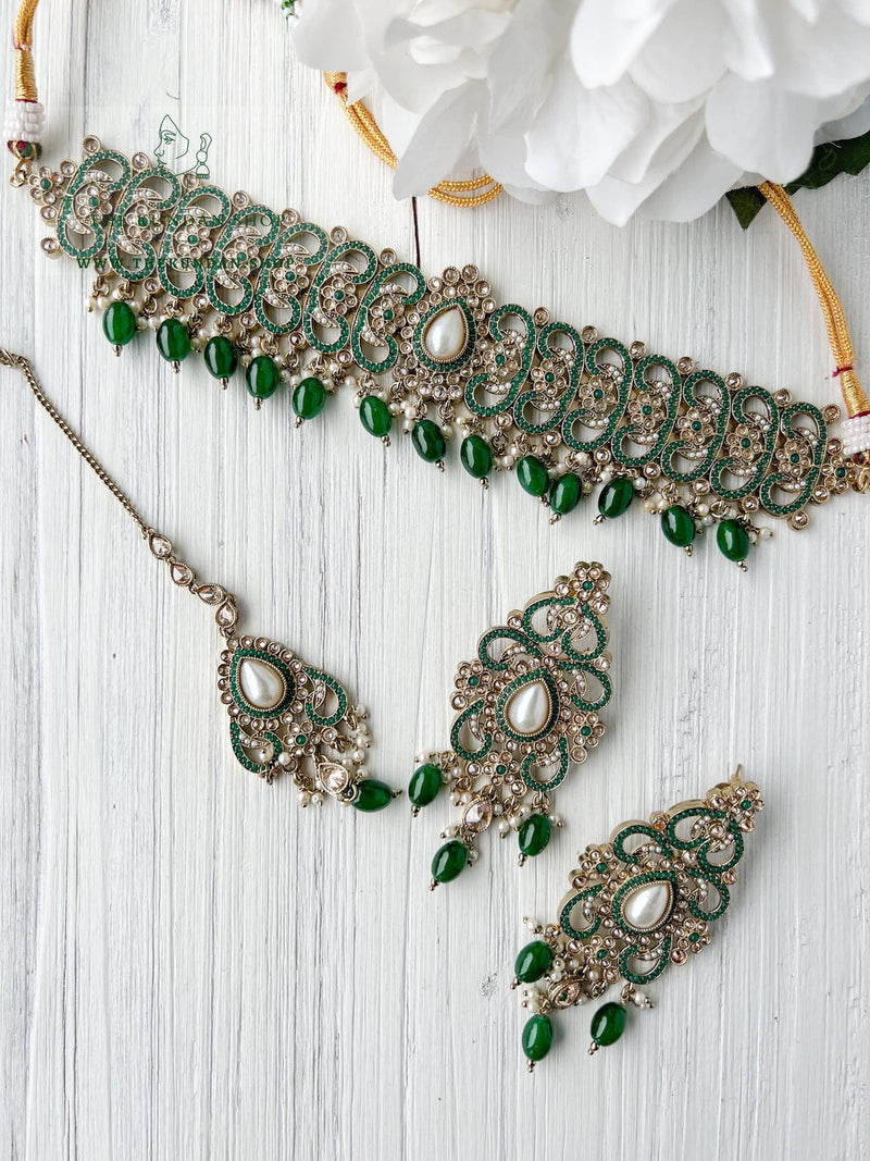 Gentle Polki in Green Necklace Sets THE KUNDAN SHOP 