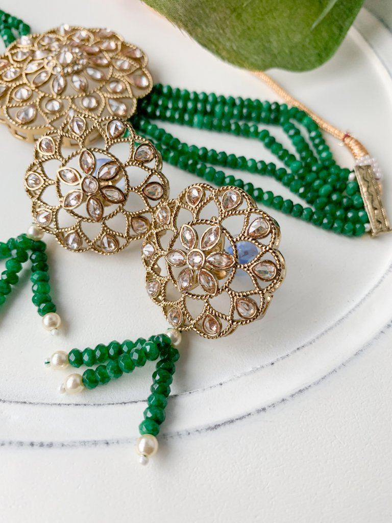 Floral Notes in Green Necklace Sets THE KUNDAN SHOP 