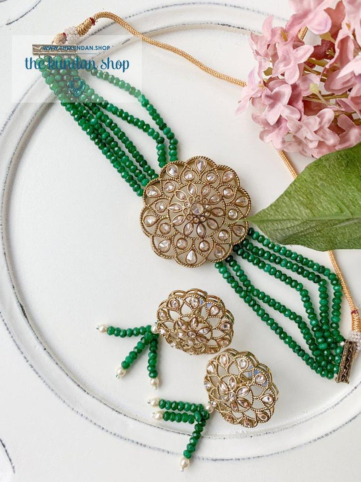 Floral Notes in Green Necklace Sets THE KUNDAN SHOP 