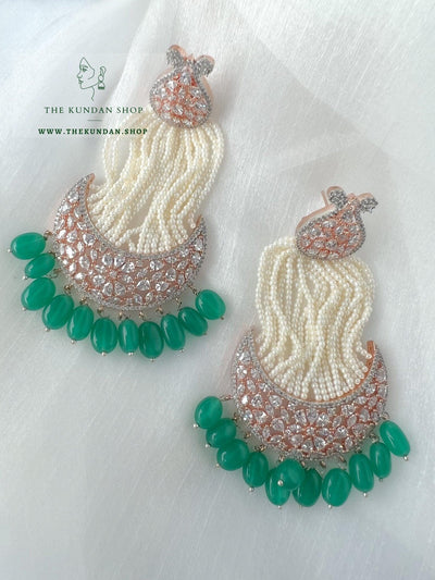Expressive in Rose Gold in Green Earrings + Tikka THE KUNDAN SHOP 