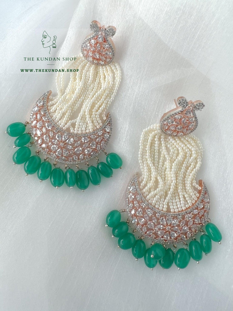 Expressive in Rose Gold in Green Earrings + Tikka THE KUNDAN SHOP 