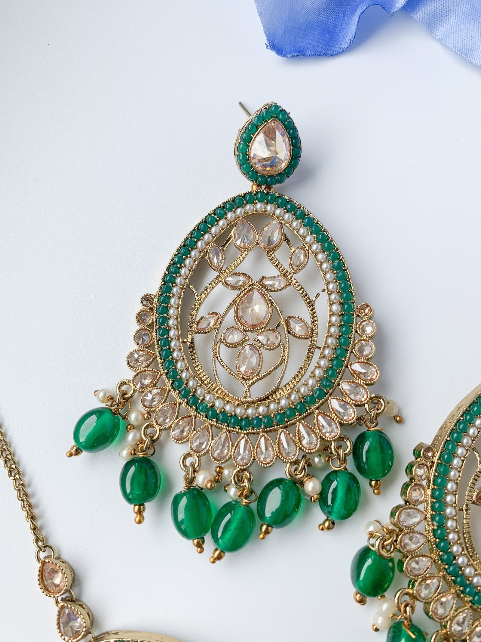 Forgiving in Green Earrings + Tikka THE KUNDAN SHOP 