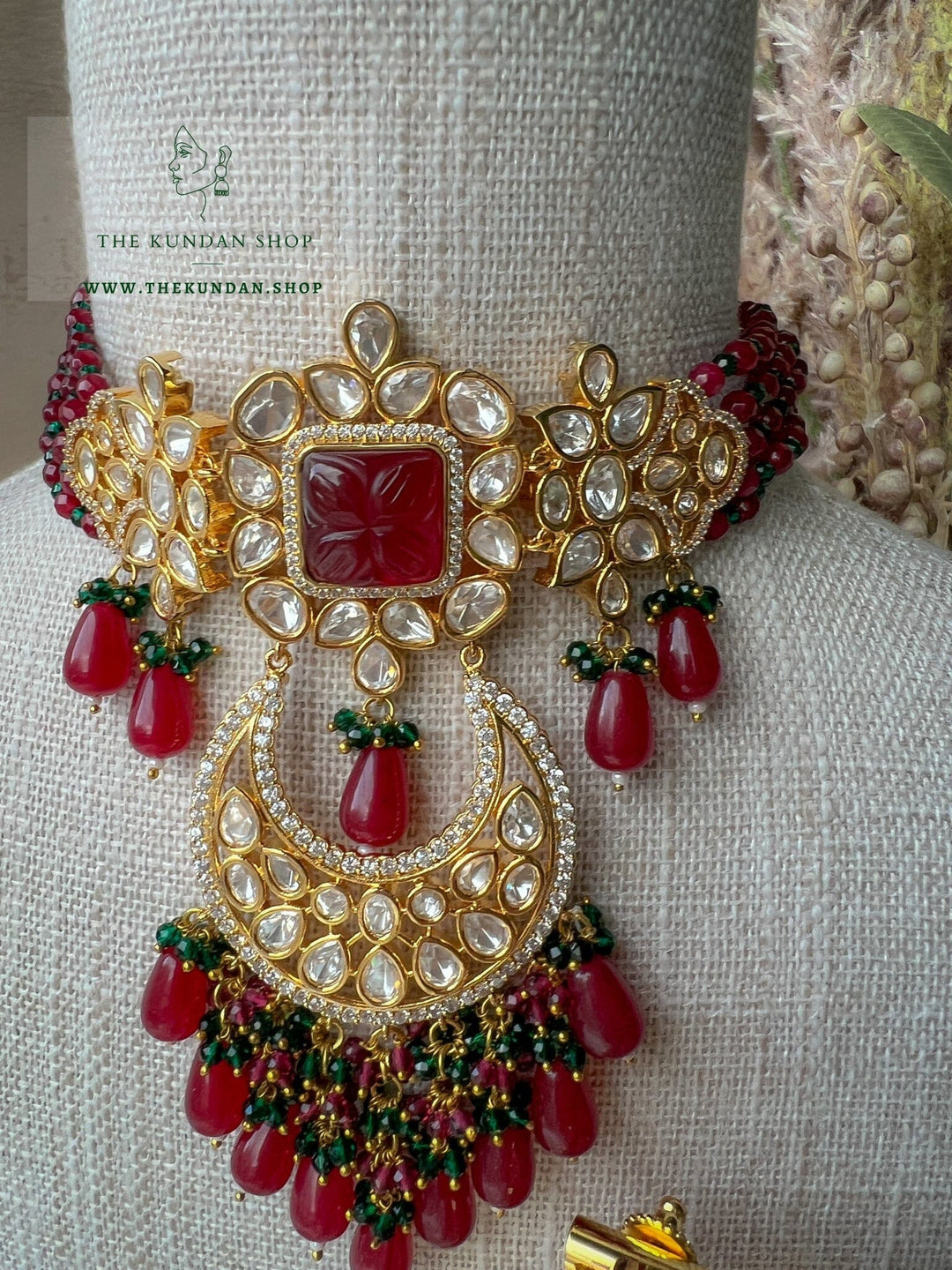 Importance in Ruby & Green Necklace Sets THE KUNDAN SHOP 