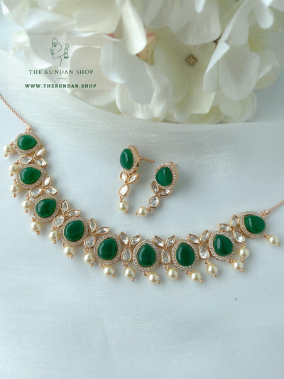 Teardrops & Kundan in Green Necklace Sets THE KUNDAN SHOP 