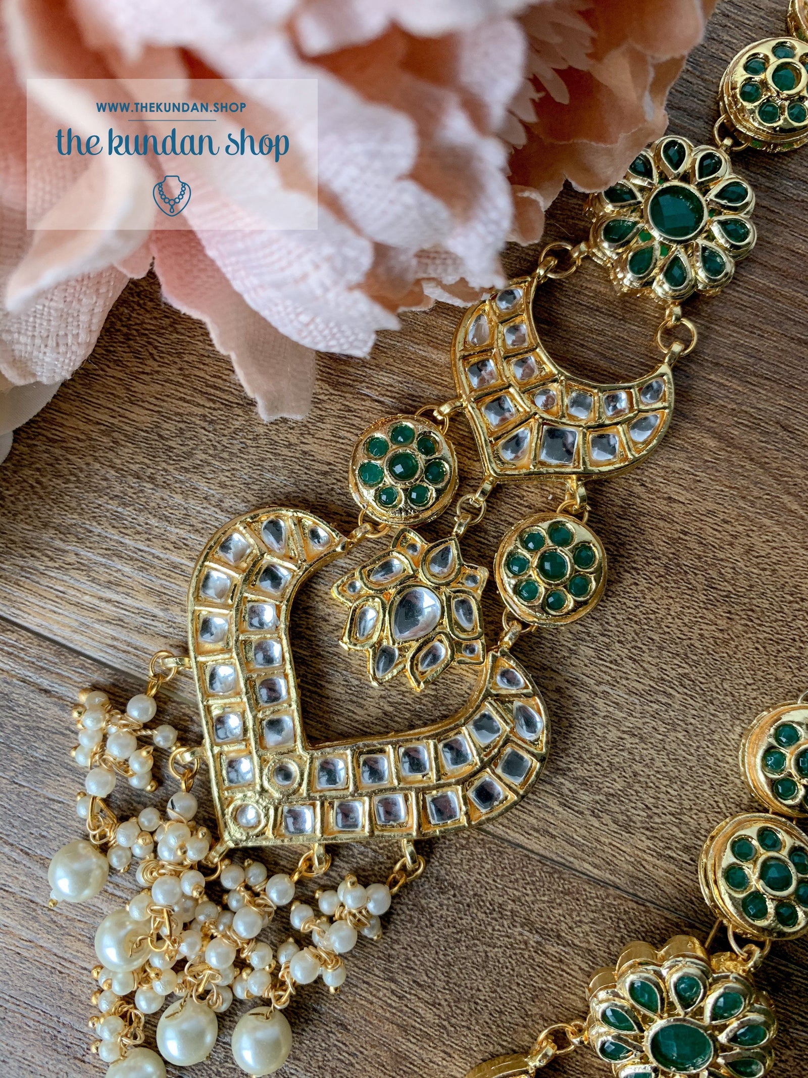 Queenly in Green Earrings + Tikka THE KUNDAN SHOP 