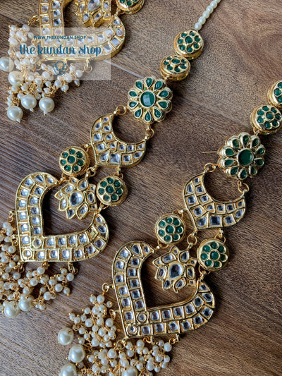 Queenly in Green Earrings + Tikka THE KUNDAN SHOP 
