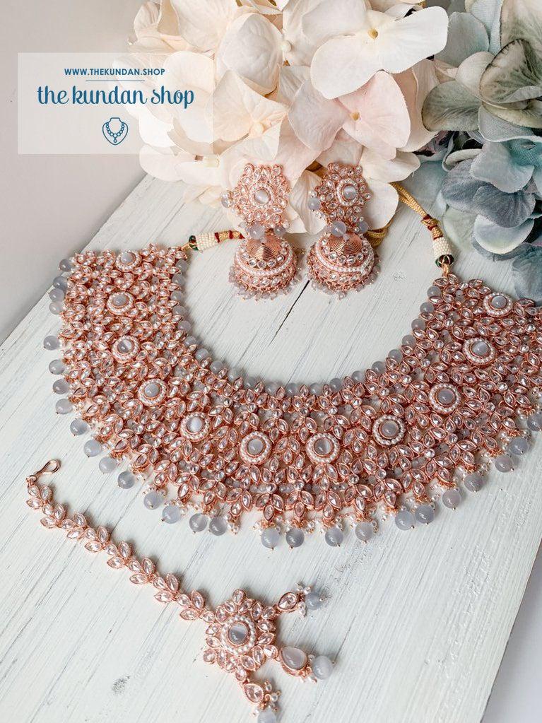 Idealistic in Rose Gold & Grey Necklace Sets THE KUNDAN SHOP 