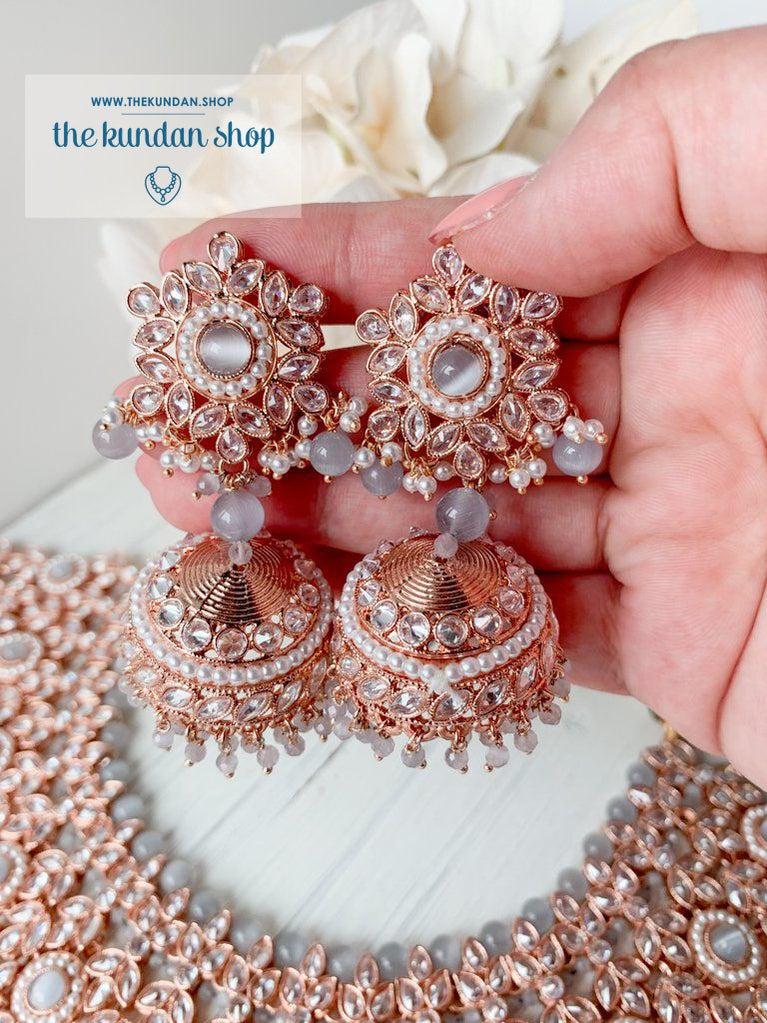 Idealistic in Rose Gold & Grey Necklace Sets THE KUNDAN SHOP 
