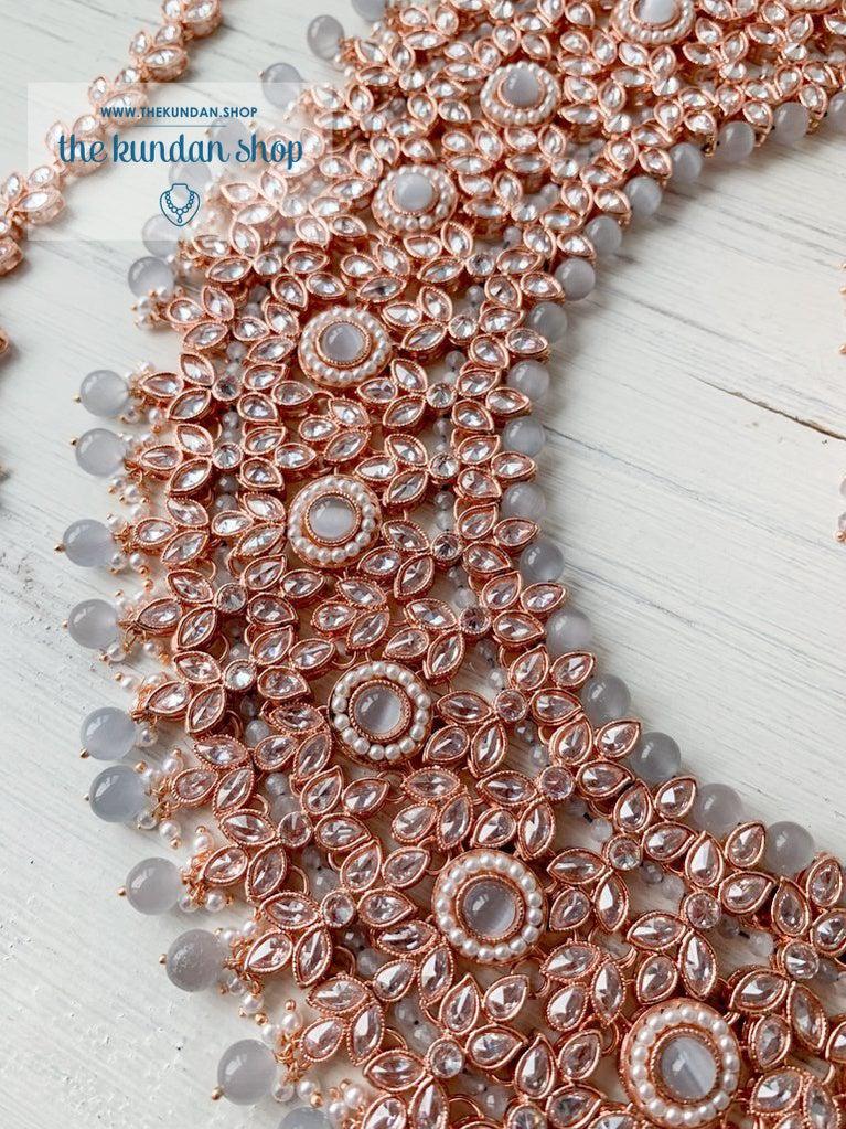 Idealistic in Rose Gold & Grey Necklace Sets THE KUNDAN SHOP 
