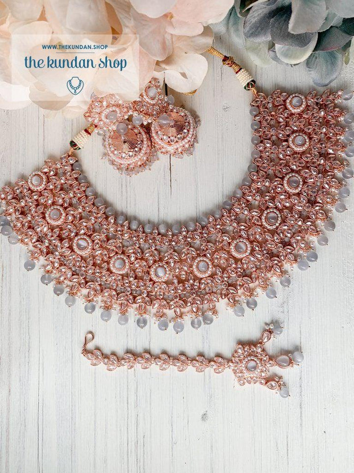 Idealistic in Rose Gold & Grey Necklace Sets THE KUNDAN SHOP 