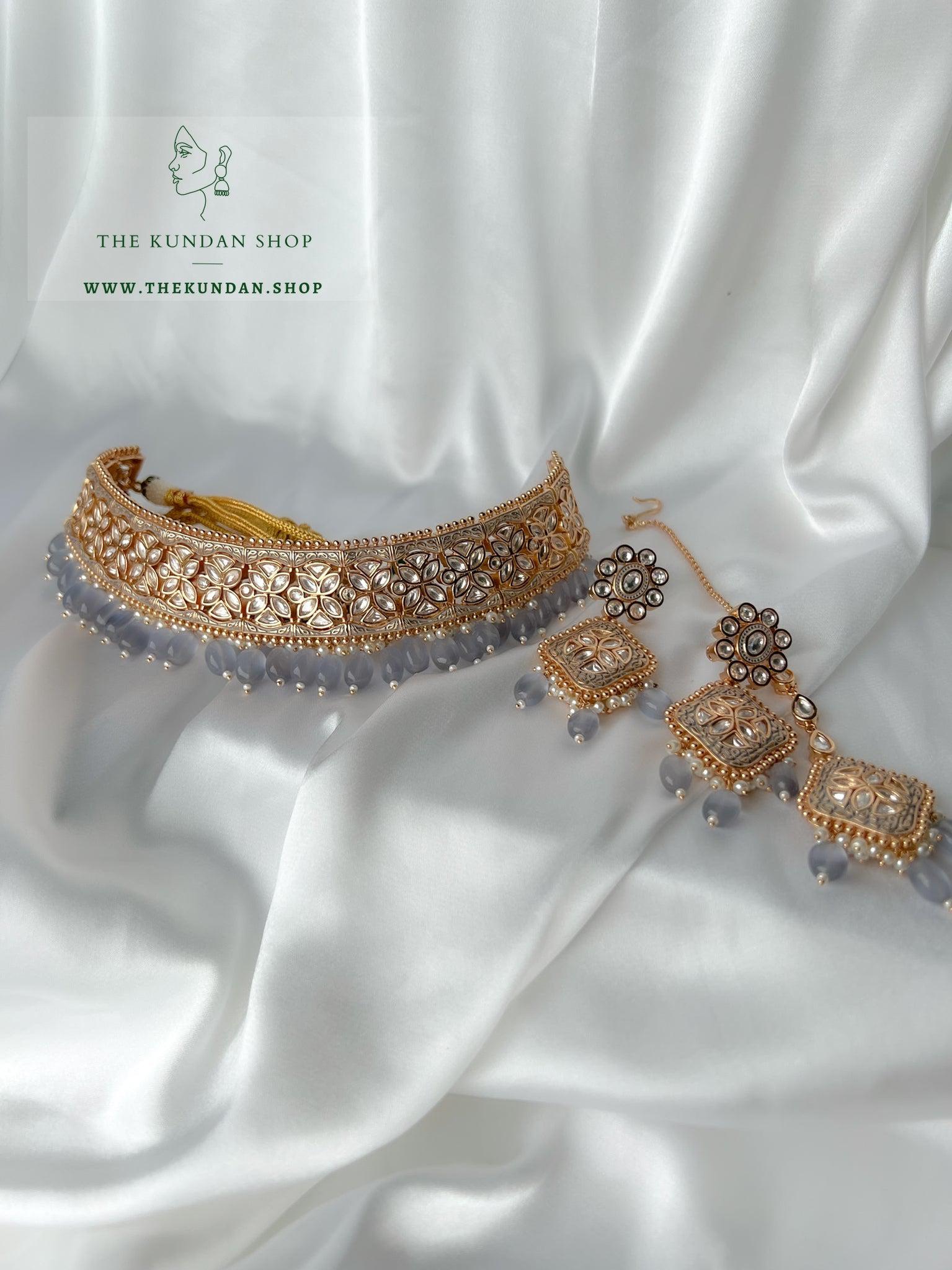 Dynasty Choker in Grey Necklace Sets THE KUNDAN SHOP 