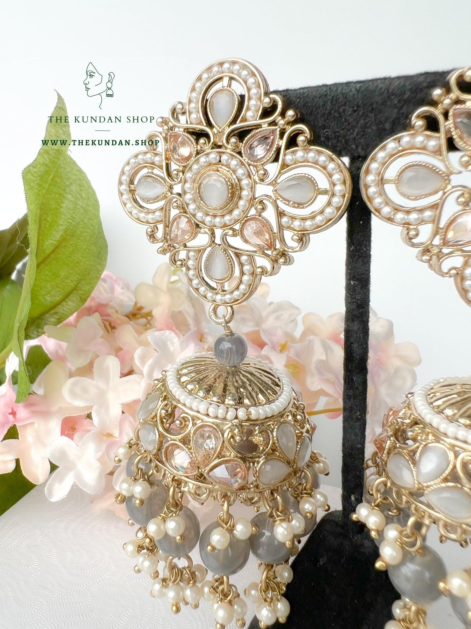 Artful in Grey Earrings + Tikka THE KUNDAN SHOP 