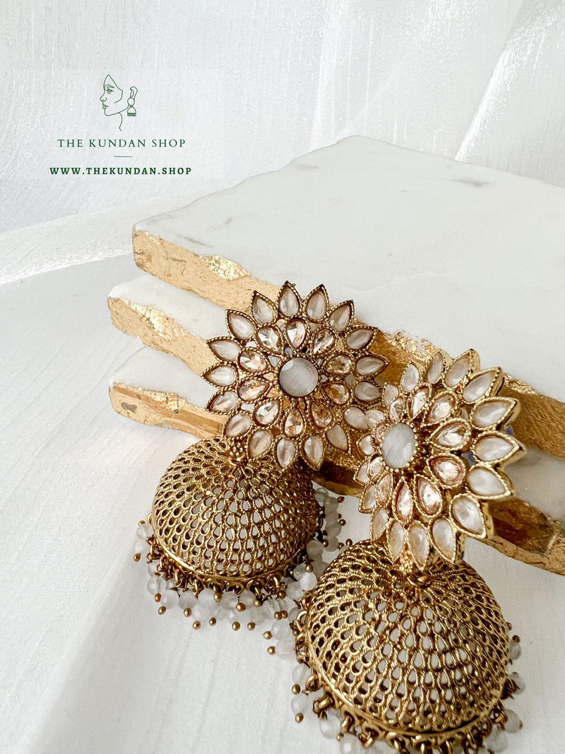 Floral Jhumkis Earrings THE KUNDAN SHOP Grey 