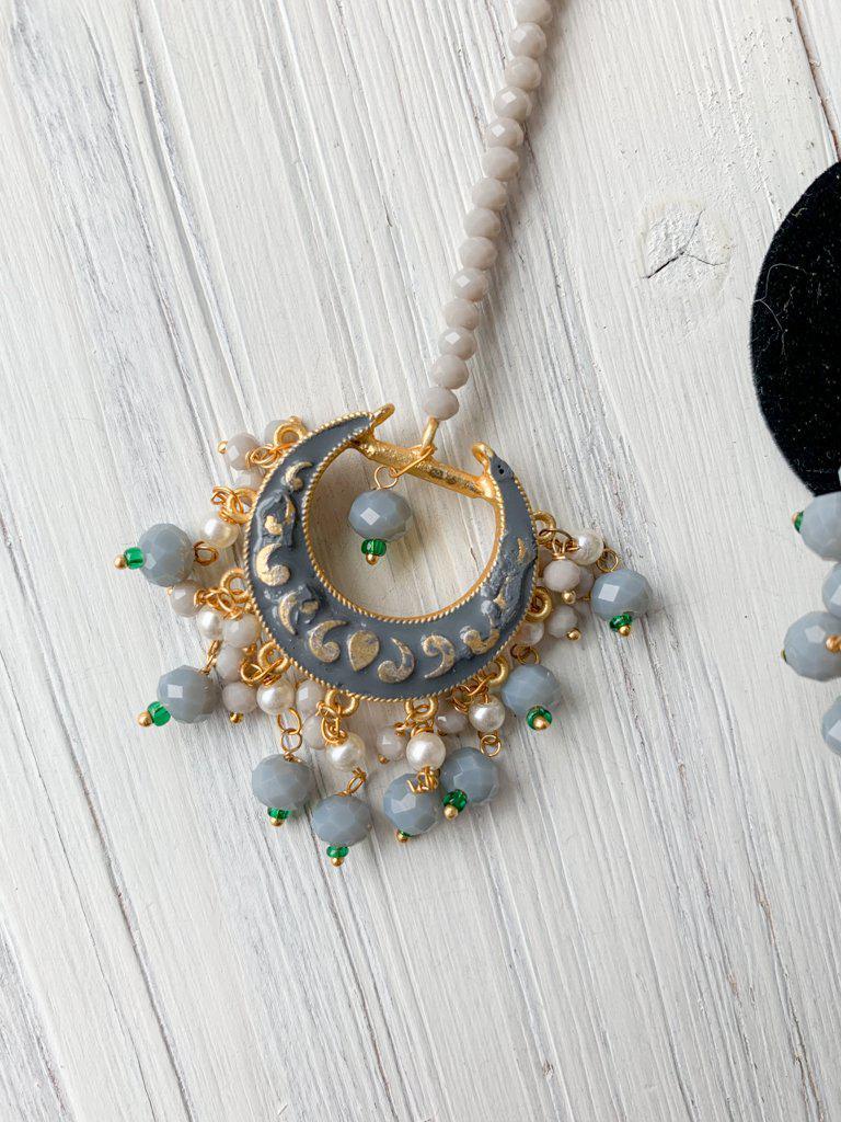 Persuasive in Grey Earrings + Tikka THE KUNDAN SHOP 