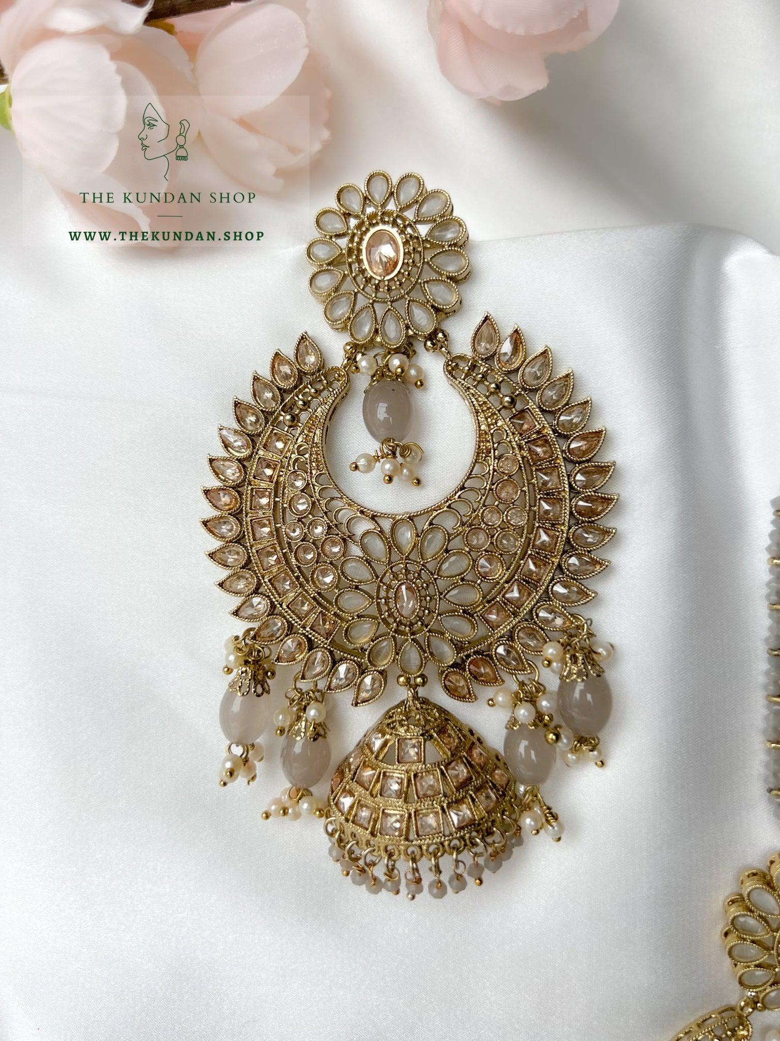 Chosen Polki in Grey Earrings + Tikka THE KUNDAN SHOP 