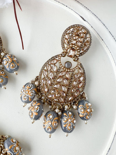Whispers in Grey Earrings + Tikka THE KUNDAN SHOP 