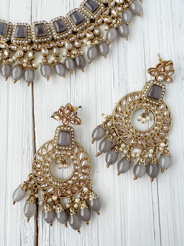 Second Glance in Grey Necklace Sets THE KUNDAN SHOP 