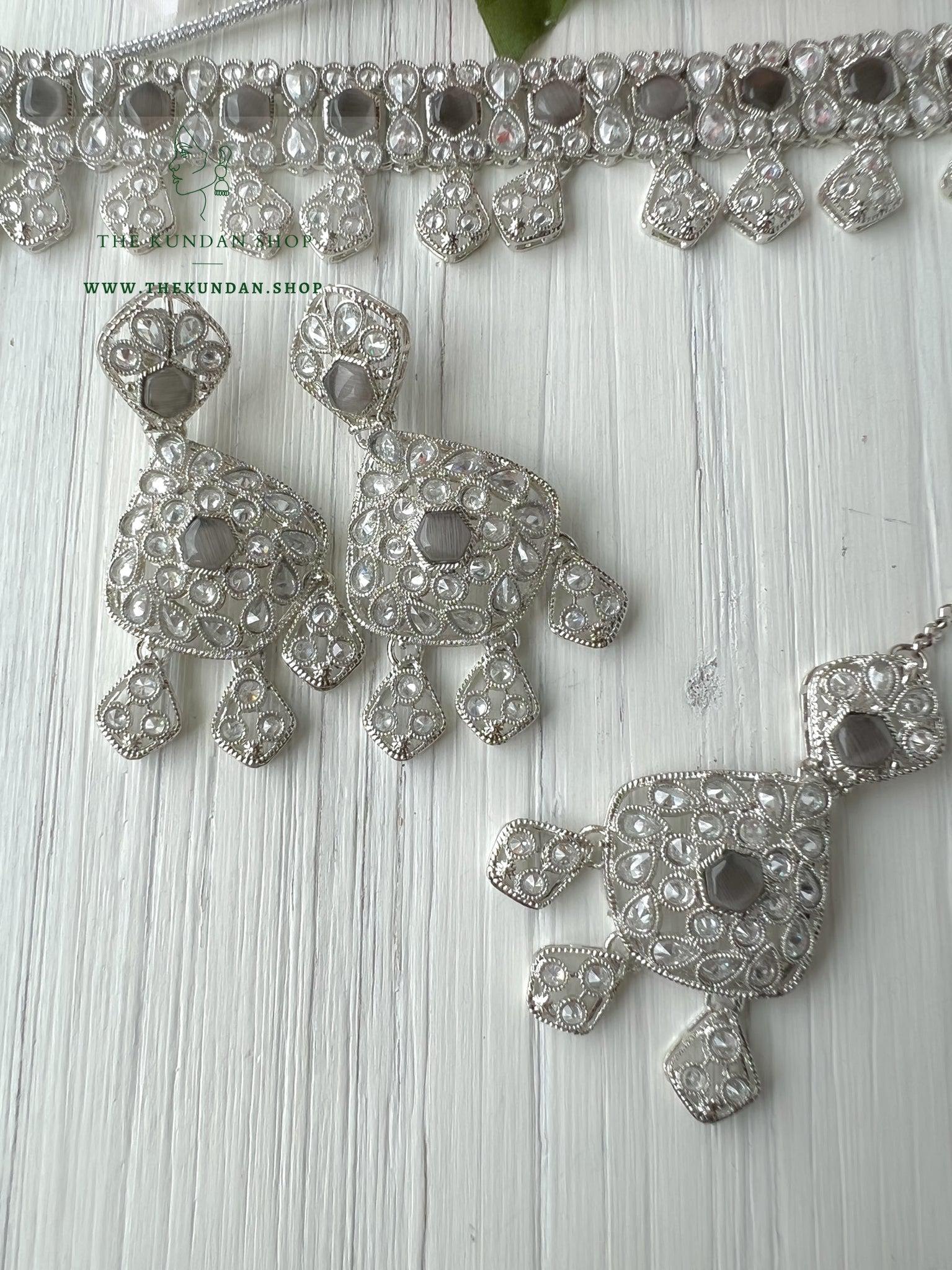 Curious in Silver & Grey Necklace Sets THE KUNDAN SHOP 