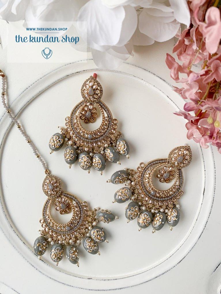 Devoted in Grey Earrings + Tikka THE KUNDAN SHOP 