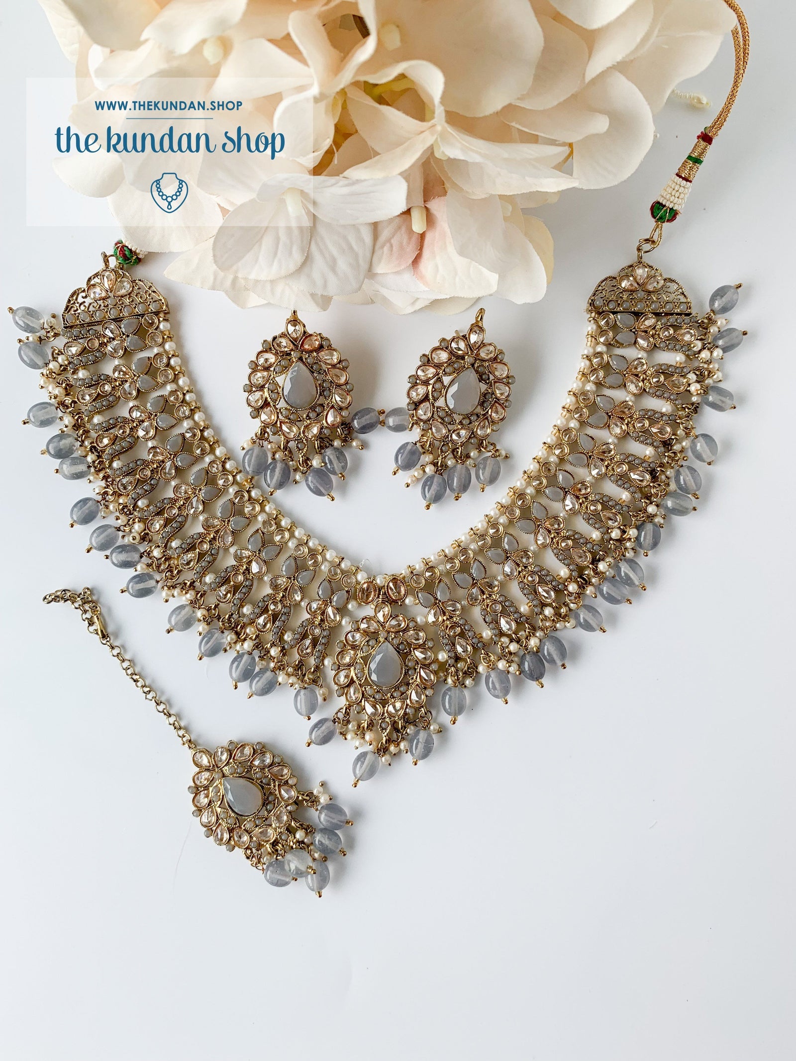 Veiled in Polki, in Grey Necklace Sets THE KUNDAN SHOP 