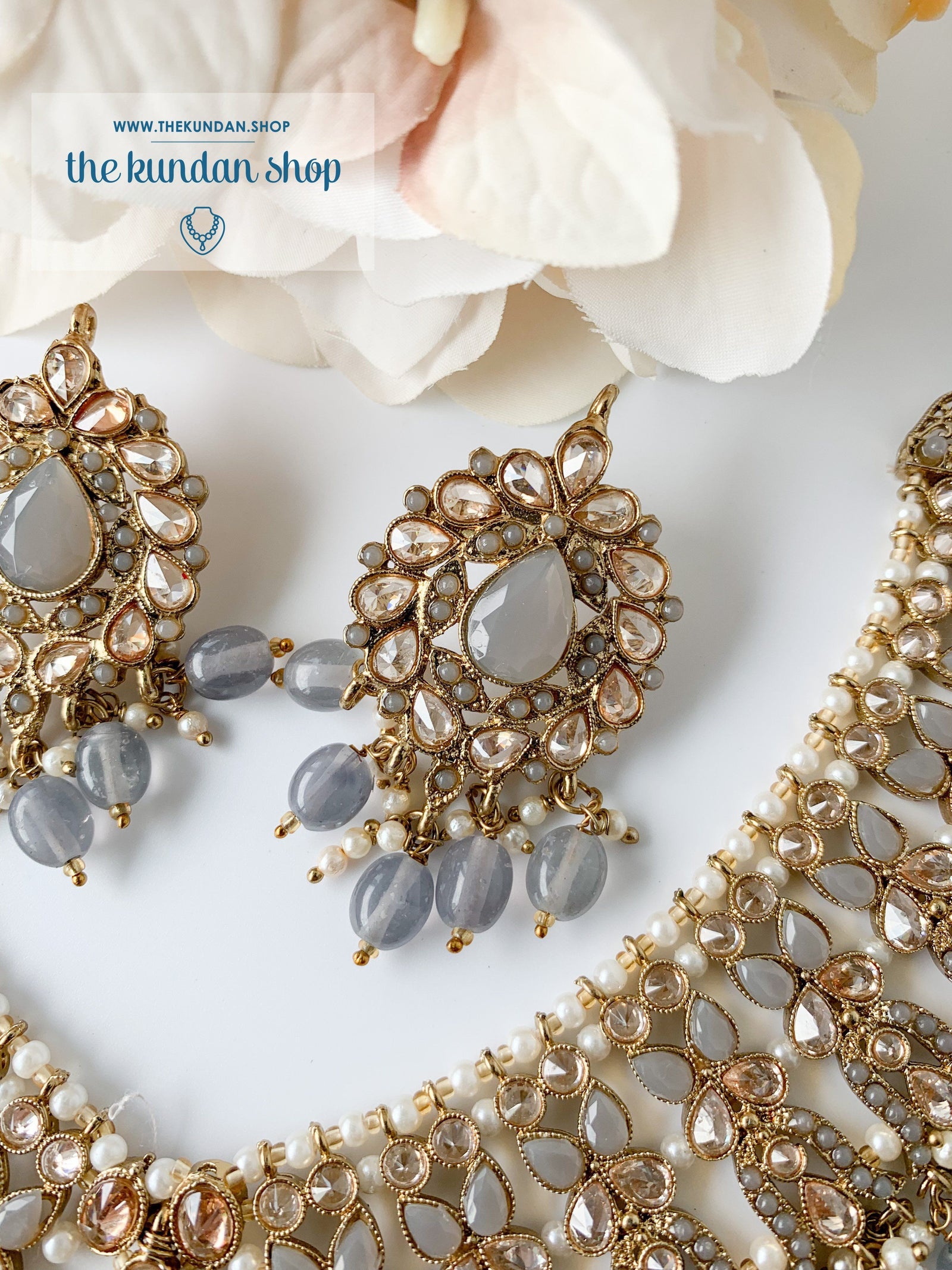Veiled in Polki, in Grey Necklace Sets THE KUNDAN SHOP 