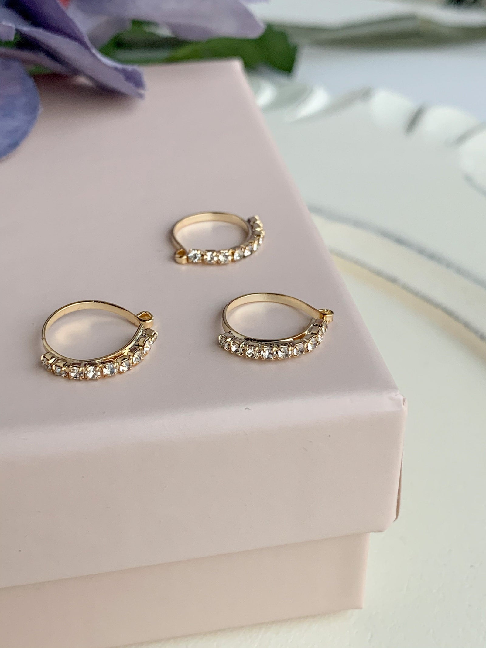 Half Moon Rhinestone Clip On Nose Pin Naath THE KUNDAN SHOP Clear Stone 